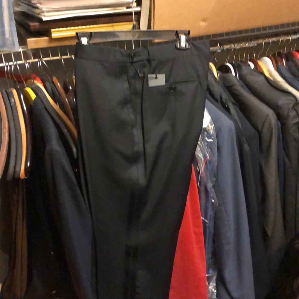 Men’s tuxedo style flat front virginwool trousers